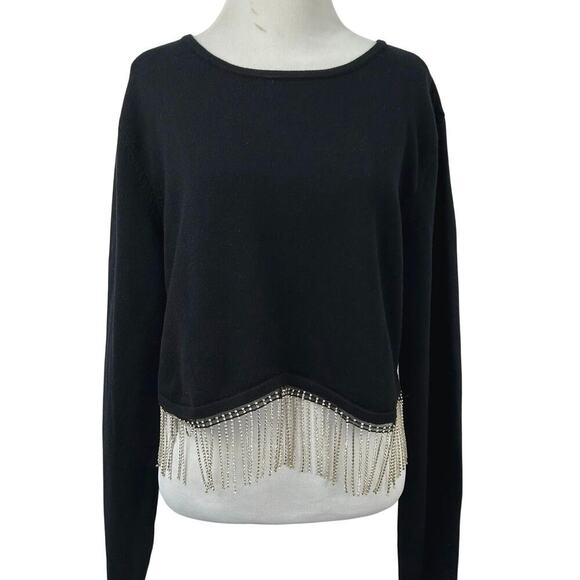 Forever 21 Sweaters - Forever 21+ Black Rhinestone Fringe Sweater Top NWT Plus Size 3X Party Glam Y2K